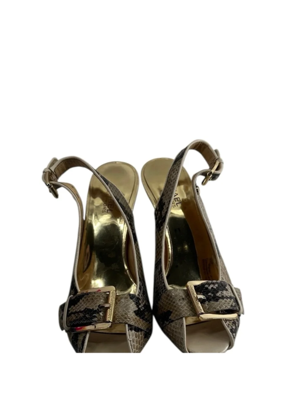 Michael Kors platform heels Snakeskin Sling Back Peep Toe y2k wood look Size 8M